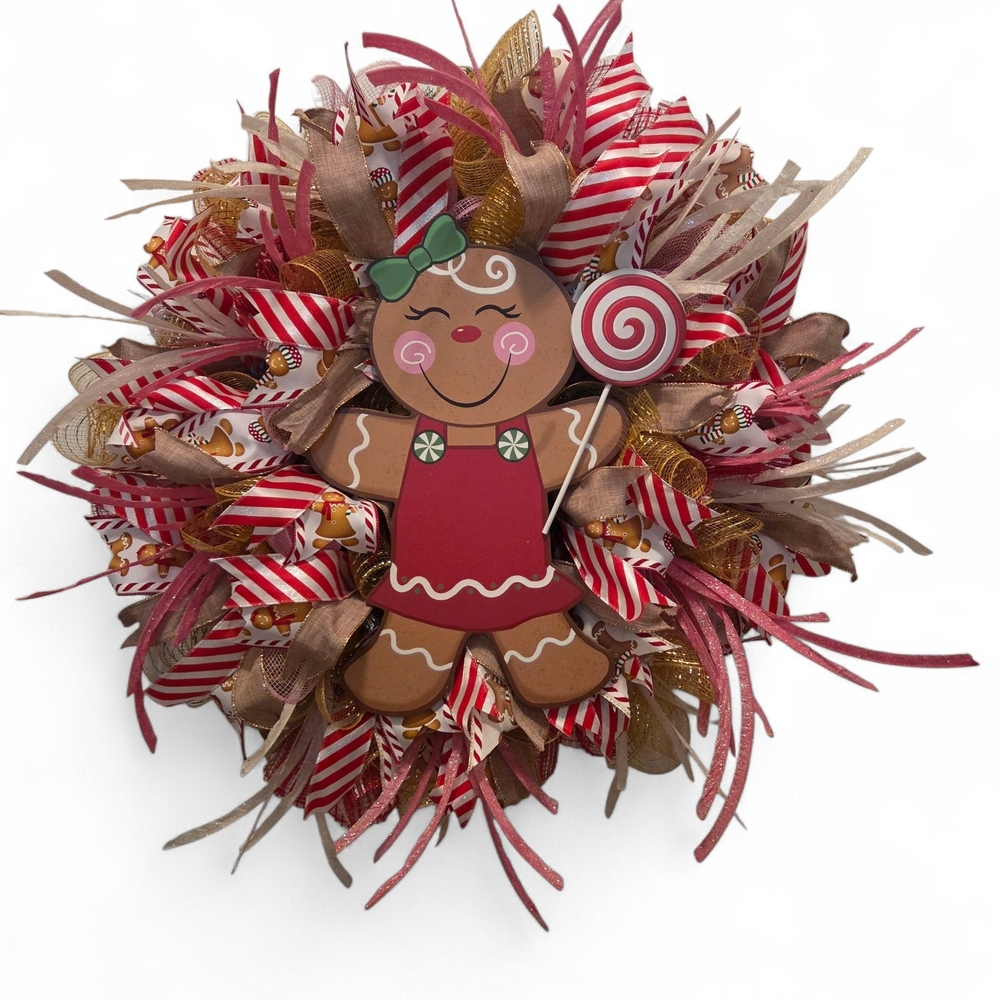Christmas Wreath  Gingerbread Holiday Wreath - Red and Gold